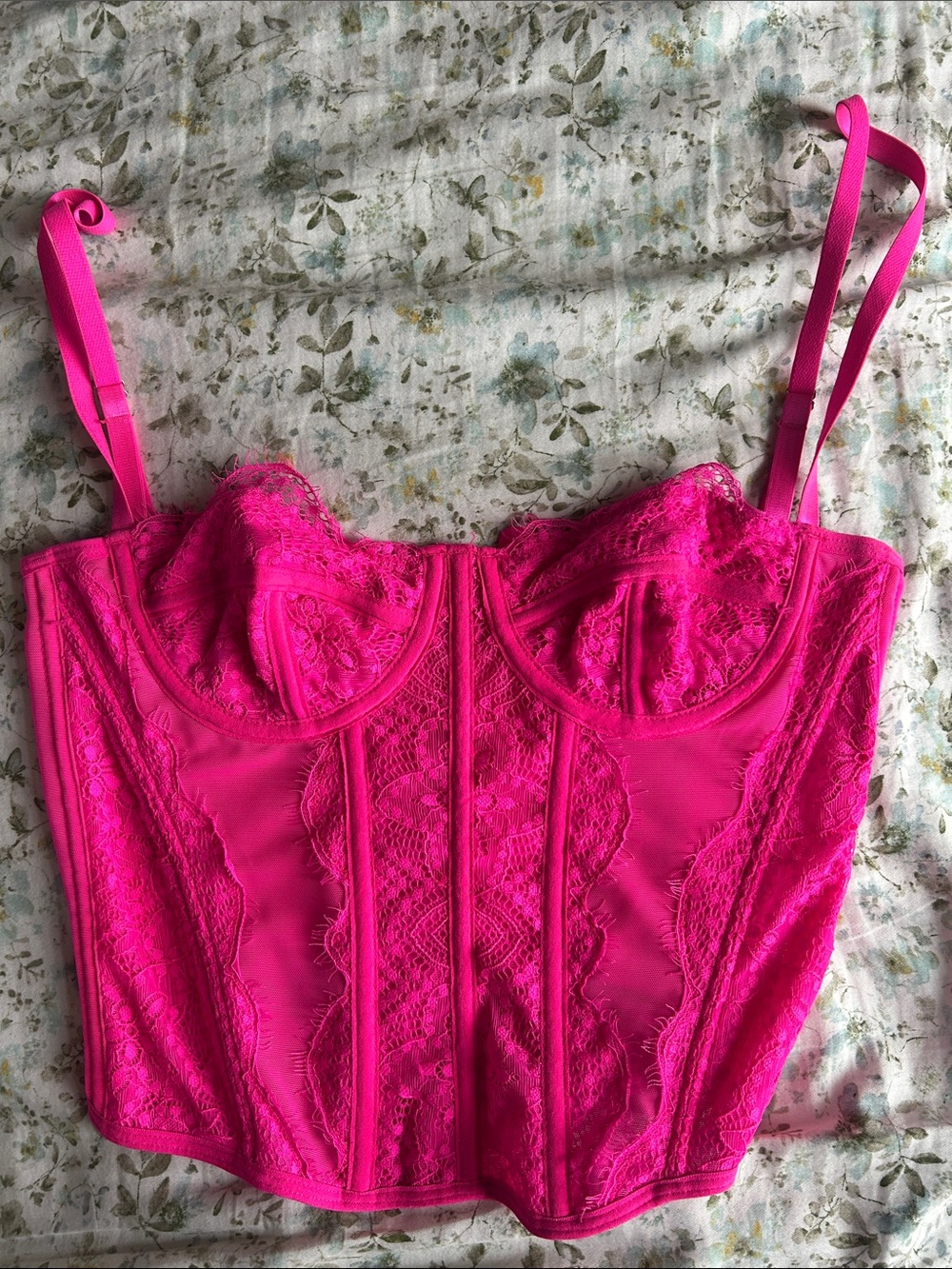 SHEIN Bright Hot Pink Lace Bustier Top